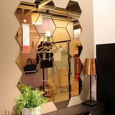 12 Stück sechseckige selbst klebende Spiegel 3d Spiegel Wanda uf kleber Wohnkultur Dekorationen DIY abnehmbare Wohnzimmer Aufkleber Kunst Ornamente Image