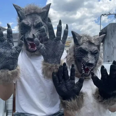 Halloween Latex Gummi Wolf Kopf Haarmaske Werwolf Handschuhe Kostüm Party beängstigend Dekor Maskerade Requisiten Image