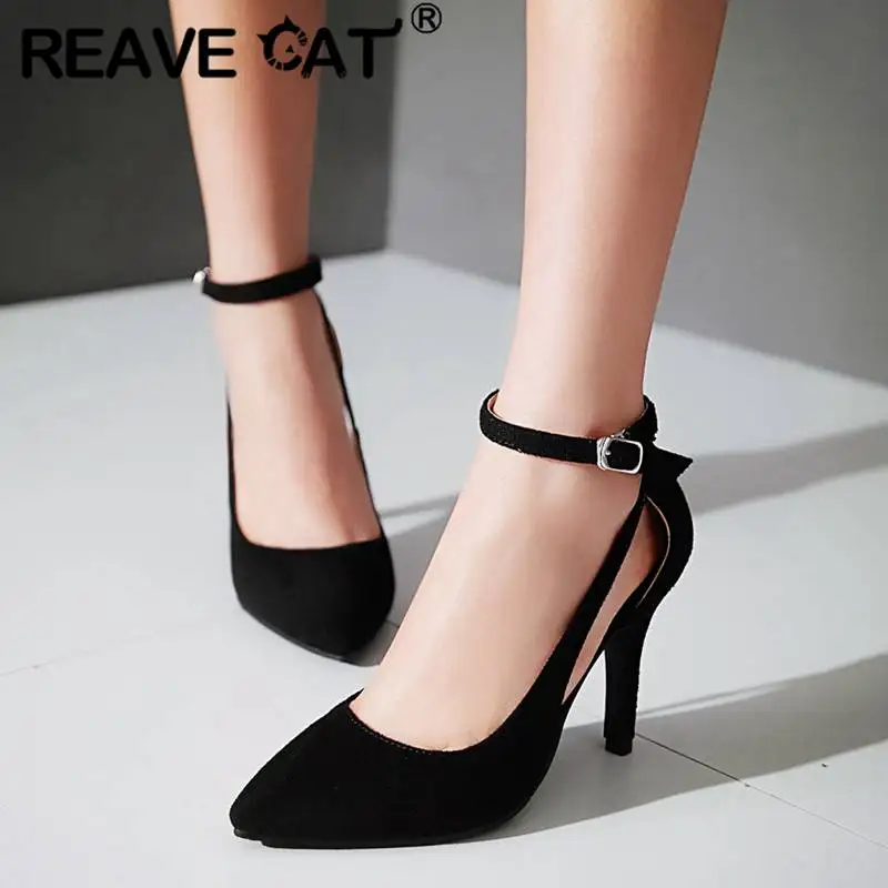 Reave Katze sexy Pumps Frauen dünne High Heels spitzen Zehen Herde Schnalle Riemen Braut Party Schuhe große Größe 32 33 41 42 43