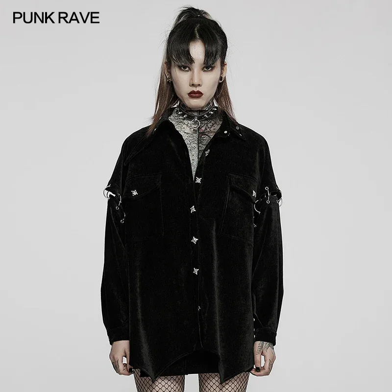 PUNK RAVE frauen Punk Zersetzung Weiche Samt Lose Täglichen Hemd Mode Lässig Frauen Schwarz Tops Shirts Herbst & Winter