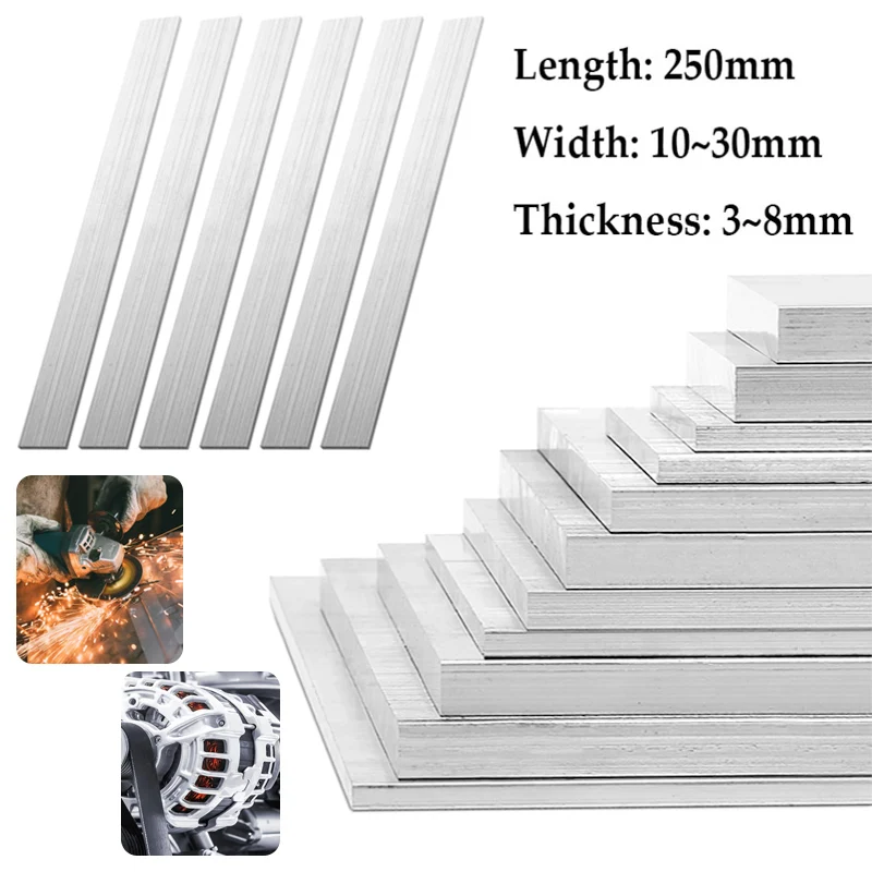 1 Stück 6061 Aluminium-Flachstange 250 mm, solide rechteckige/quadratische Stange, Metallplattenstreifen für Heimwerker/Bearbeitung/Bau Image