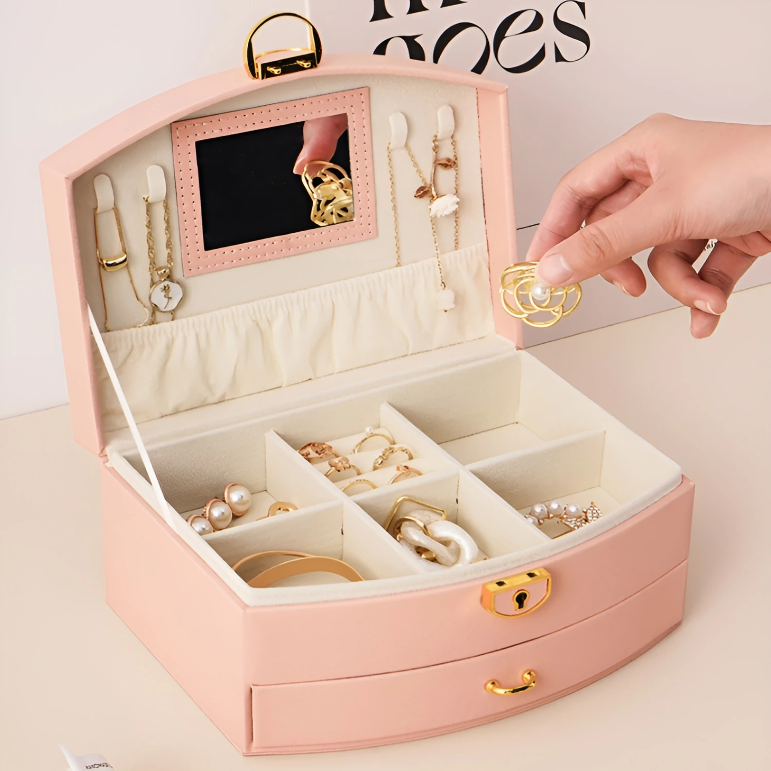 Schmuck Lagerung Organizer Display Mini Box Tragbare Reise PU Leder Schmuck Fall Ohrringe Halskette Lippenstifte Halter Geschenk Image