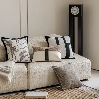 Moderner einfacher schwarz-weißer Kissenbezug für Wohnzimmer, Sofa, hochwertige Rückenlehne, Image