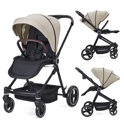 Foldable Baby Stroller, High Landscape Pushchair with Reversible Backrest