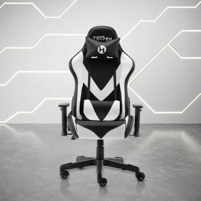 Sport Office Gaming Chair in White PU Leather, Adjustable Seat, Reclining Back & 2D Armrests, Durable Nylon Base