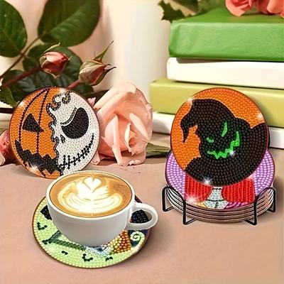 TEMU 8-piece Diamond Painting Coaster Kit, Diy Horror Movie Themed Wooden Cup Coasters For Beginners, Adult Art Craft Set