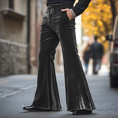 Herren Anzughosen Ausgestellte Hosen Glockenboden Hose Hosen Samthose Tasche Glatt Komfort Weich In voller Länge Party Weihnachten Täglich Modisch Strassenmode Schwarz Rote Image