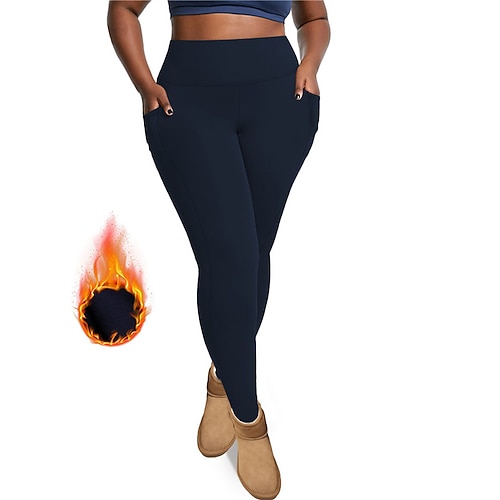 Damen Yogahose Fleece-gefütterte Leggings Yoga-Leggings mit handytasche Hohe Taille Pilates Fitnesstraining Training Strumpfhosen Einfarbig Dunkelgrau Schwarz Burgund Spandex Fleece Herbst Winter Image