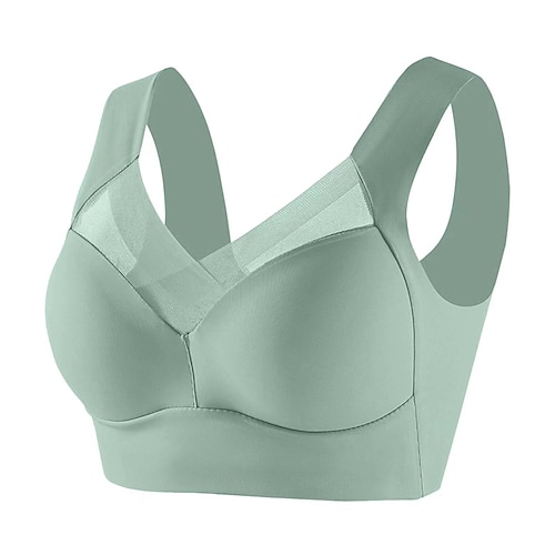 Damen Mittlere Unterstützung Sport-BH Bustier Drahtlos Geformte Tasse Shirt Gefüttert Übergröße Fitness Fitnesstraining Freizeit Sport Atmungsaktiv Weich nahtlos Gitter Dunkelgrau Leichte Kaffee Image