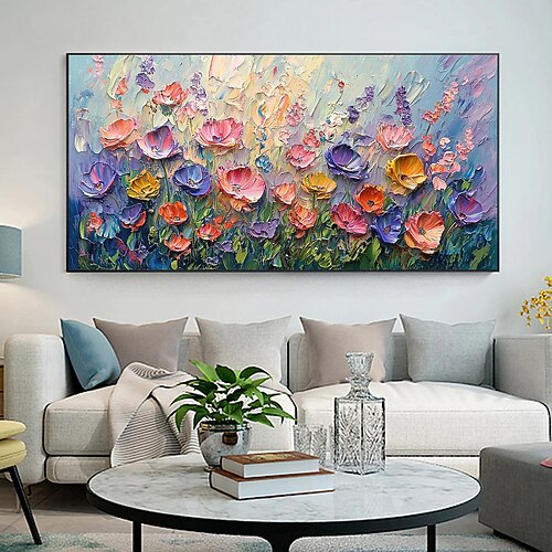 handgemachtes original farbenfrohes Blumenölgemälde auf Leinwand abstrakte Blumenwandkunst für die Inneneinrichtung mit gespanntem Rahmen ohne Innenrahmen Image