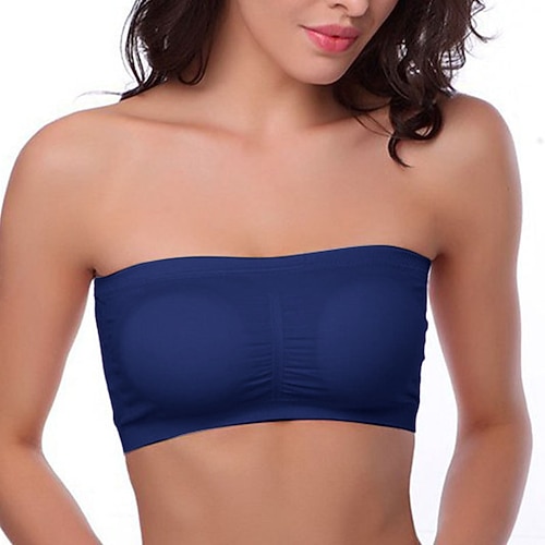 Damen Leichte Unterstützung Sport Bustier bh Sport-BH Bustier Rückenfrei BH-Oberteil Gefüttert Fitness Freizeit Sport Laufen Atmungsaktiv Leichtgewichtig Weich Marineblau Schwarz Weiß Einfarbig Image