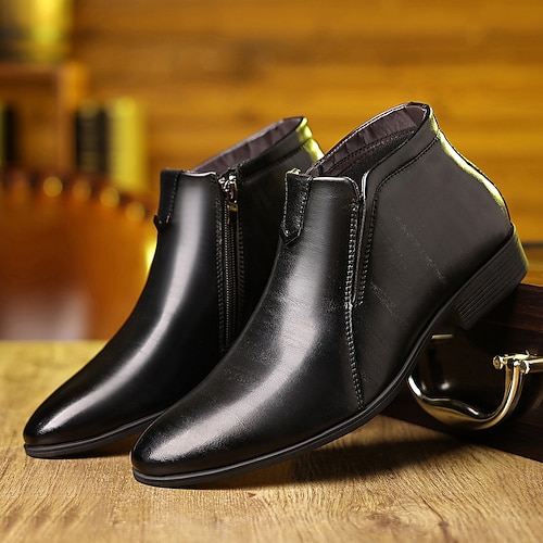 Herren-Stiefeletten aus Kunstleder mit seitlichem Reißverschluss – elegante, formelle Stiefel für das Büro und besondere Anlässe Image