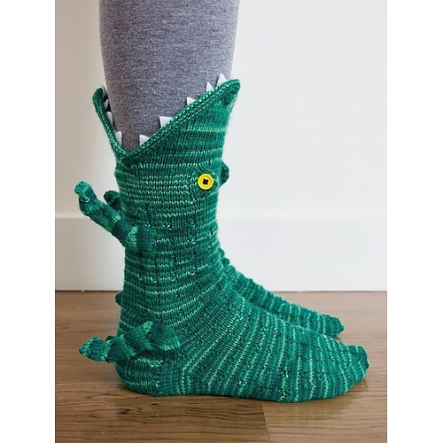 Damen-Hausschuhsocken aus Dinosaurier-Strick mit 3D-Design – gemütliche Wintersocken für Erwachsene und Kinder Image