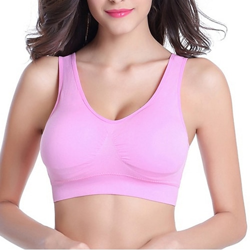 Damen Leichte Unterstützung Sport Bustier bh Sport-BH Bustier Rückenfrei BH-Oberteil Gefüttert Fitness Freizeit Sport Laufen Atmungsaktiv Leichtgewichtig Weich Dunkelrosa Melonen-Rot Schwarz Einfarbig Image