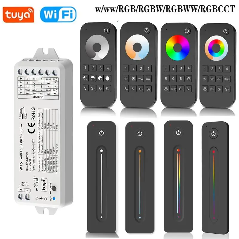Skydance WT5 Tuya Wifi LED Controller 5 in1 Dimmer DC12V 24V RGB RGBW RGBCCT LED Strip Light RF telecomando Touch a 4 Zone