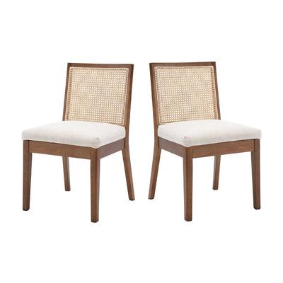 Wahson Rattan Esszimmerstühle 2er Set Vintage Polsterstuhl aus Leinen mit Holzbeine für Esszimmer Image