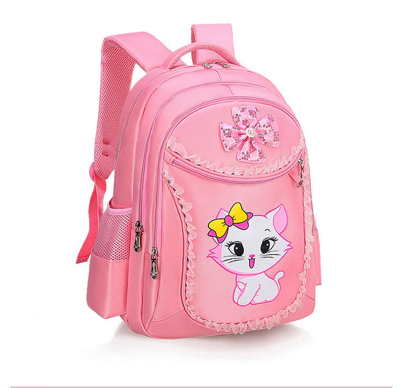 Rose chat enfants fille sac à dos nœud enfant sac d'école dessin animé Bookbag mignon princesse maternelle école primaire fille sac à dos