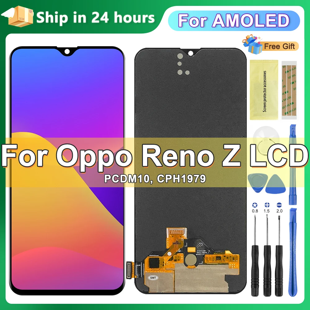 Écran Super AMOLED de 6.4 pouces pour Oppo Reno Z PCDM10 CPH1979 écran Lcd écran tactile numérique avec cadre pour remplacement Oppo Reno Z