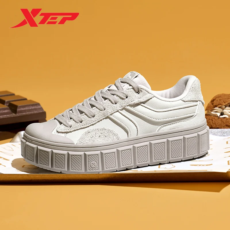 Xtep Chocolate π Skateboard-Schuhe für Damen, Frühling, Street-Style, Damen-Freizeitschuhe, Schnür-Sneaker 876118310005