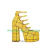 Dame Vintage gelb kariertes Design Mary Janes Schuhe aus geschnittene Schnalle Riemen Runway Stiefel Schuhe Größe 34-46 Plattform Y2k Punks tiefel
