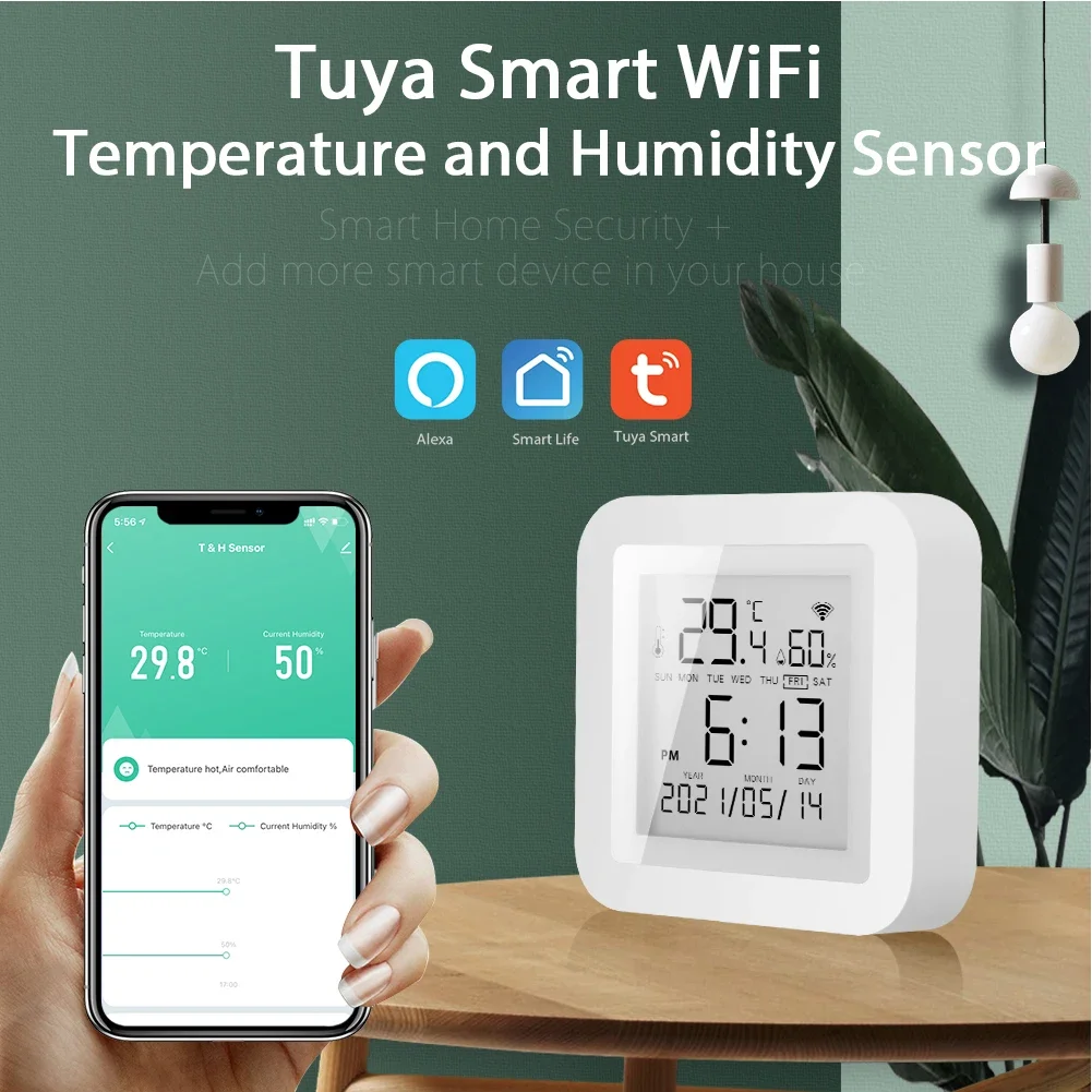 Zigbe Wifi Sensor Smart Home Temperatur Feuchtigkeit sensor mit Hintergrund beleuchtung Smart Life Support Alexa Google Assistant Image