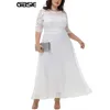 GIBSIE Plus Größe Weiß Oansatz Halbe Hülse Spitze Kleid Frauen Elegante Chiffon Hohe Taille Brautjungfer Party A-linie Lange Kleider