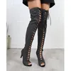 Frauen Heels über dem Knie Stiefel Peep Toe Stiefel Stilettos Jazz Dance Damenschuhe Latin Dance Street sexy Stilettos Booties