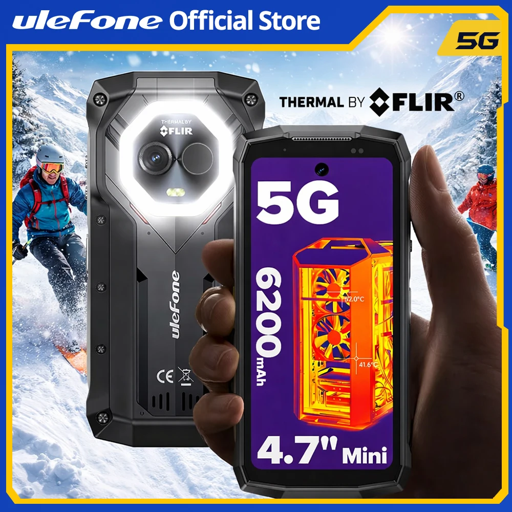 Ulefone Armor Mini 20T Pro 5G 4,7-Zoll-Display Robustes Telefon LED-Licht Android 14 Smartphone 6200 mAh 16 GB + 256 GB 33 W Image