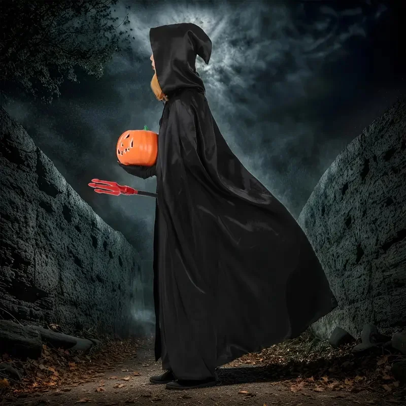 Halloween-Kapuzen umhang kostüm im schwarzen Halloween-Lang mantel-perfekt für festliche Partys und Veranstaltungen Halloween-Kostüme Image
