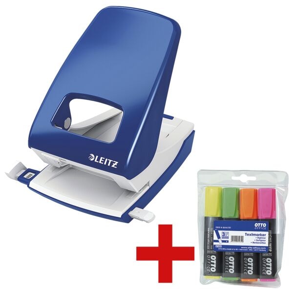 Leitz Registraturlocher »5138 NeXXt« inkl. 4er-Pack Textmarker »Highliner« blau, 13.7x13.5x15.6 cm Image