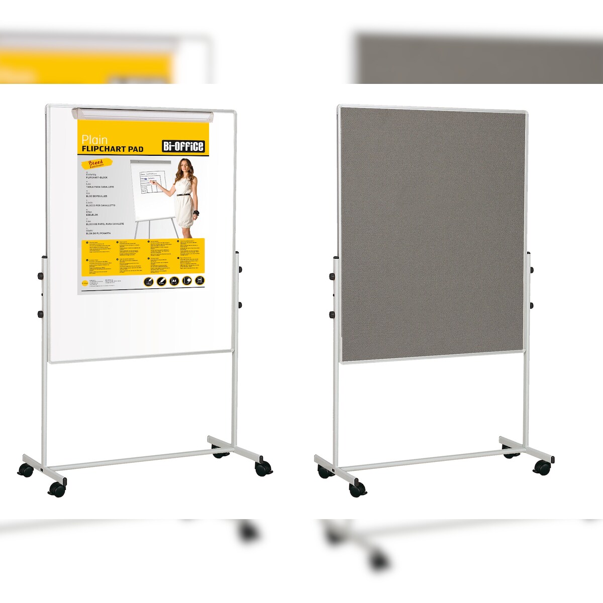 Bi-Office Mobiles Duo Flipchart 70x120cm, Grau Filz und Magnetisches Oberfläche Image
