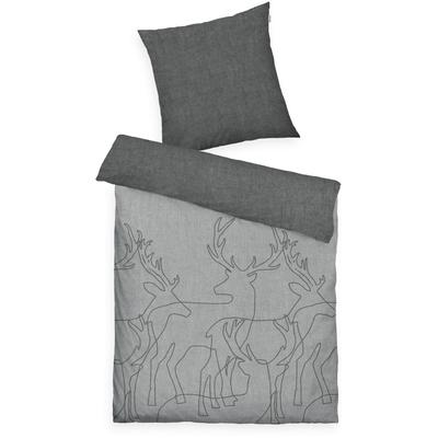 Wendebettwäsche TOM TAILOR HOME "Lennart in Gr. 135x200, 155x220 oder 200x200 cm, ideal für Weihnachten", grau, B/L: 135cm x 200cm, , Flanell, B/L: 80cm x 80cm, Flanell, Obermaterial: 40% Baumwolle, 35% Polyester, 25% Viskose, Bettwäsche, Flanell... Image