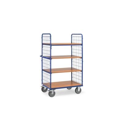 Fetra Etagenwagen, Tragl. 600kg, 4 Etage(n), Ladefl. LxB 1000x600mm, Holzböden, RAL5007 Image