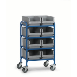 Fetra Etagenwagen, Tragl. 250kg, 4 Etage(n), Ladefl. LxB 630x470mm, Holzböden mit 8 Kästen Image