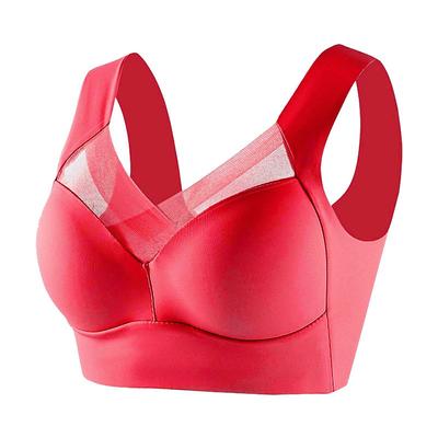 Women's Medium Support Running Bra Wirefree Molded Cup Top Padded Plus Size Fitness Gym Workout Leisure Sports Breathable Soft Seamless Mesh Dark Grey Light Coffee Watermelon Red Solid Colored