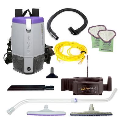 ProTeam Super Coach Pro 6 Warehouse Space Backpack Vacuum with Xover Multi-Surface Telescoping Wand Tool Kit, 20 inch JetSweep Floor Tool and Vac Station #107497