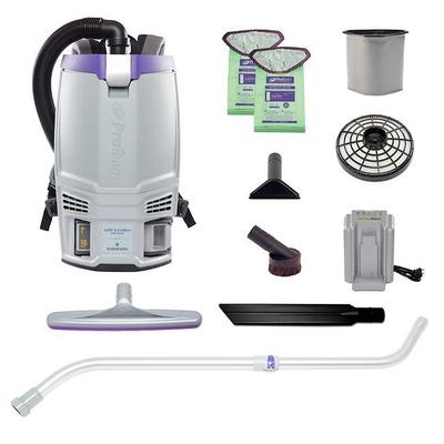 ProTeam GoFit 6 Cordless 4Ah 6 qt. Commercial Backpack Vacuum #107782 with Xover Multi-Surface Telescoping Wand Tool Kit #107100