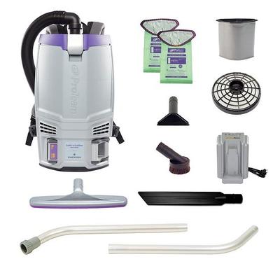 ProTeam GoFit 6 Cordless 8Ah 6 qt. Commercial Backpack Vacuum #107787 with Xover Multi-Surface Two-Piece Wand Tool Kit #107098