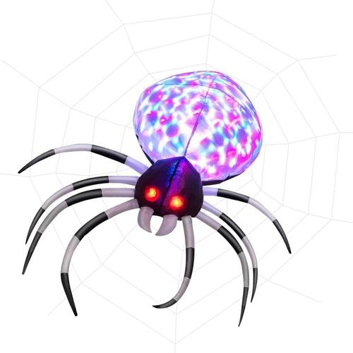 Halloween Deko, Aufblasbares Spinnenset mit Abnehmbarem Spinnennetz, Disco-Lichter, LED-Lichter,