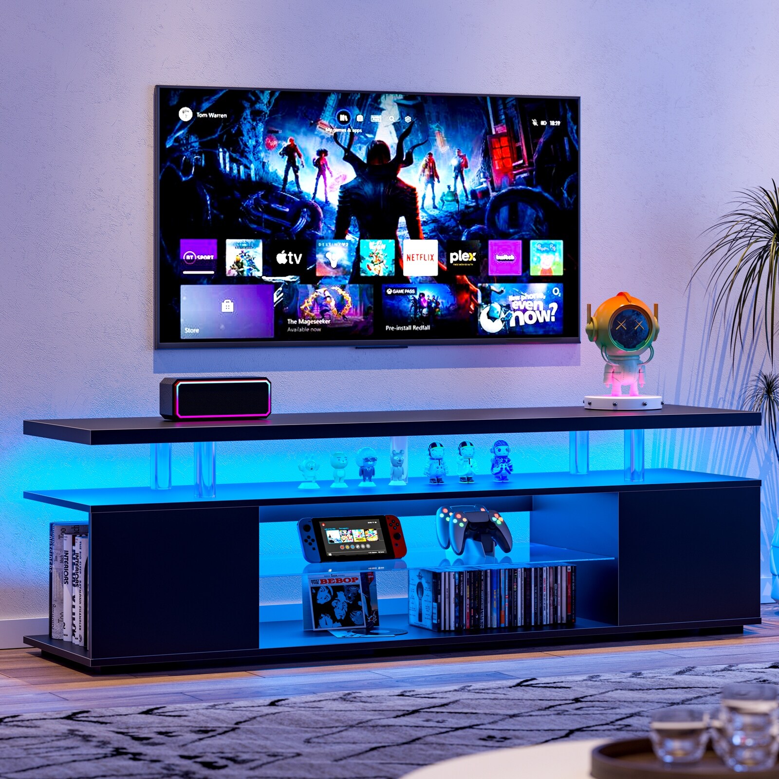 TV Stand with LED Strip Lights Entertainment Center for TVs up to 65"
