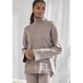 Sweater ELBSAND, Damen, Gr. 44/46, grau (taupe), Feinstrick, Strick, Obermaterial: 50% Viskose (LENZING ECOVERO), 28% Polyester, 22% Polyamid, meliert, casual, bequem hüftlang, Langarm, Sweatshirts, Rollkragenpullover aus hochwertigem Strick,...