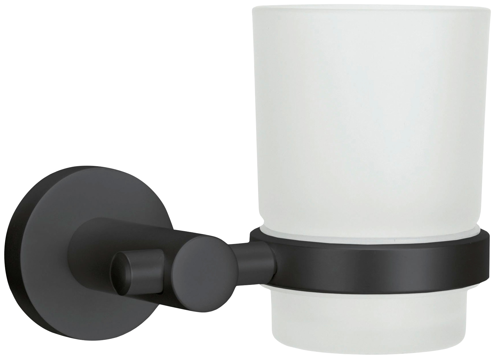 Zahnputzbecher KLEINE WOLKE "Apollo Nero", schwarz (transparent, schwarz), B:6,7cm H:9,5cm L:6,7cm, Aluminium, Glas, Zahnputzbecher, Glas/Aluminium