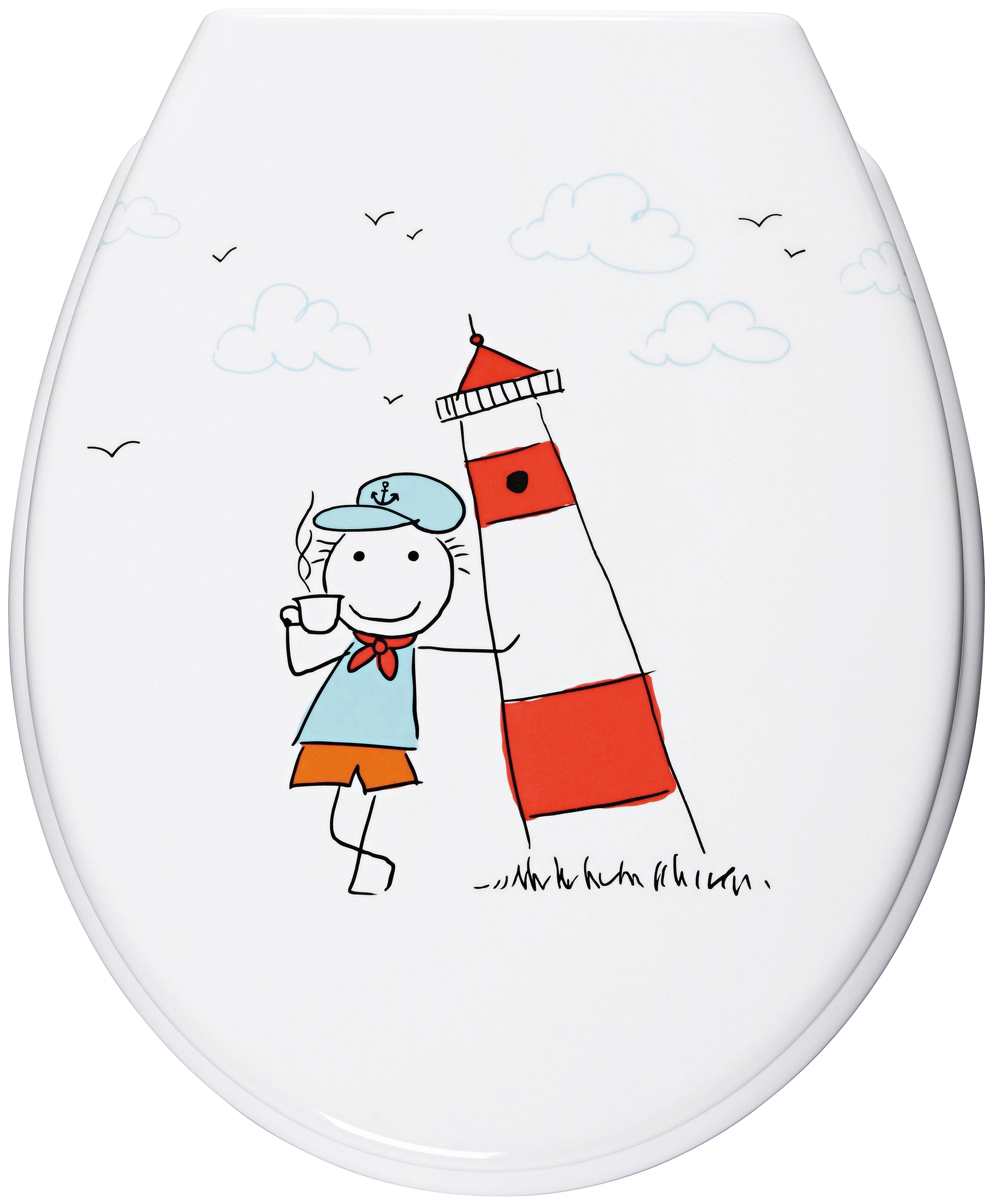 WC-Sitz ADOB "Leuchturm", bunt (weiß, bunt), B:37cm H:5cm L:44cm, Duroplast, Edelstahl, WC-Sitze, Absenkautomatik, zur Reinigung abnehmbar