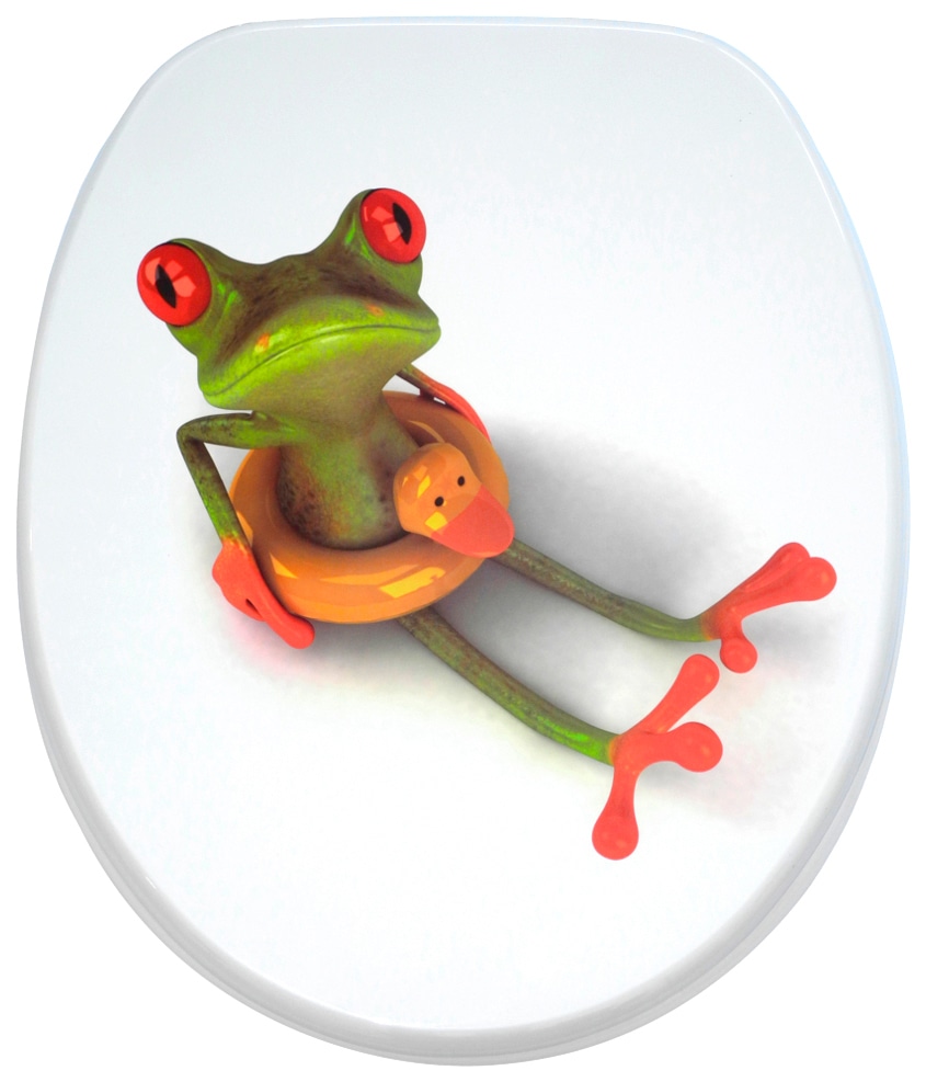 WC-Sitz SANILO "Froggy", bunt (grün, orange, gelb), B:37,7cm L:47cm, MDF - Mitteldichte Holzfaserplatte, WC-Sitze, mit Absenkautomatik