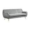 Canapé Fixe En Velours Evans - 195 X 84 X 82 Cm - 3 Places - Gris