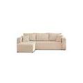 Canapé D'angle Réversible Convertible 4 Places En Velours Côtelé Beige