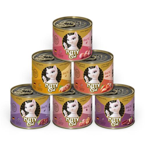 Sparpaket: 24x200g Kitty Cat Adult Pate Mix II (6 Sorten) Katzenfutter nass