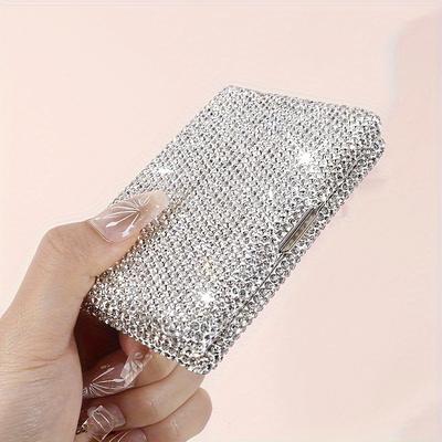 TEMU A Golden Card Holder With Anti-theft Diamond-studded Aluminum, A Business Card Holder With Artificial Diamonds, And A Small And Portable Card Holder For Women To Prevent Demagnetization.