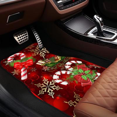 TEMU 1pc/2pcs/4pcs Christmas Printed Car Floor Mats Front & Rear Protector Floor Pads, Auto Interior Accessories, Suited For Auto, Sedan, Suv, Van Image
