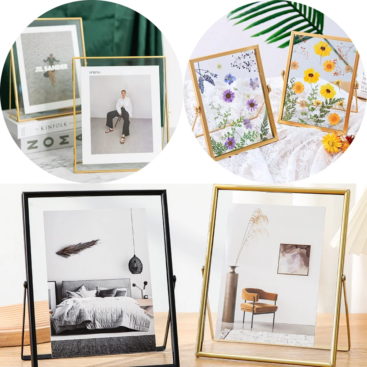 4/6 Zoll Metall-Fotorahmen, goldfarben, schwarz, rechteckig, Acryl, transparente Oberfläche, zusammenklappbarer Bilderrahmen für Heim-Desktop-Dekoration